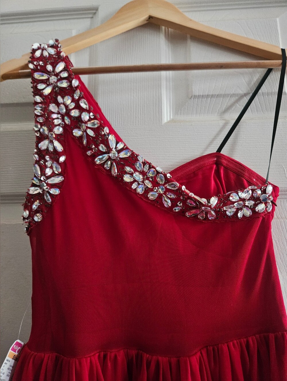 Red One-Shoulder Rhinestone Dress - Picture 3 of 3